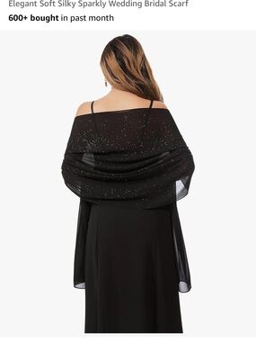 Black Sparkle Wedding Scarf - Sheer Evening Shawl
